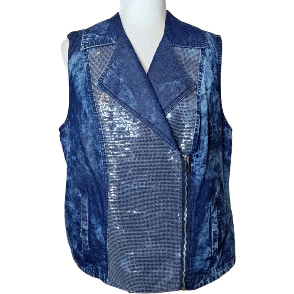 Denim Moto Vest M/L Sequins 80s 90s Y2K edgy festival western streetwear